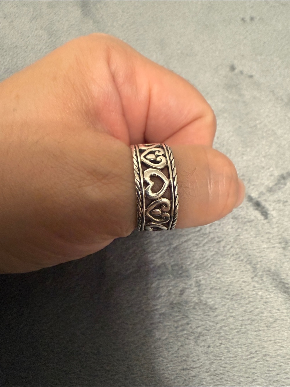 Sterling Silver Heart Band Ring - Silver Heart Pattern